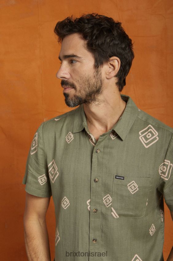 עודפי זית/ורוד אלמוגים לבוש LJ8VJ2 צ'רטר סלאב s/s ארוגים גברים Brixton