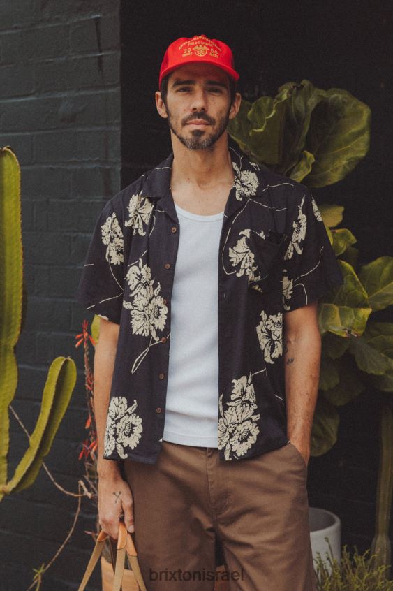 שטוף שחור/לבן לבוש LJ8VJ3 חולצה ארוגה של bunker slub s/s גברים Brixton