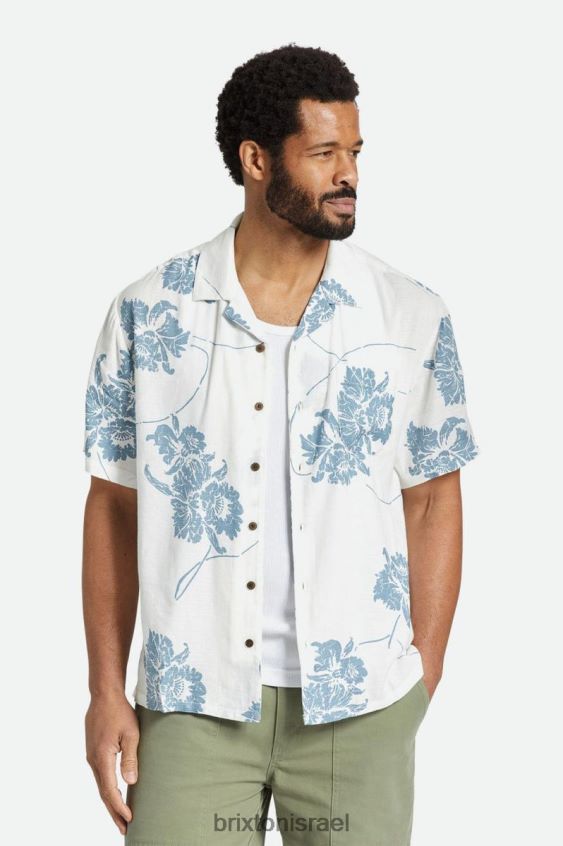 לבן/כחול מאובק לבוש LJ8VJ4 חולצה ארוגה של bunker slub s/s גברים Brixton