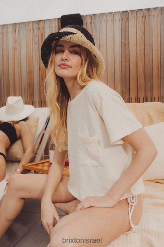 כיפה לבנה/שחור אביזרים LJ8VJ513 כובע דלי קש אדמדם נשים Brixton