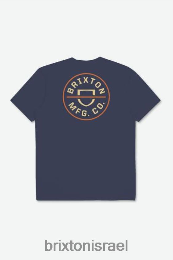 נייבי מכובס/קש/כתום גן עדן לבוש LJ8VJ54 טי סטנדרטי של crest ii s/s גברים Brixton