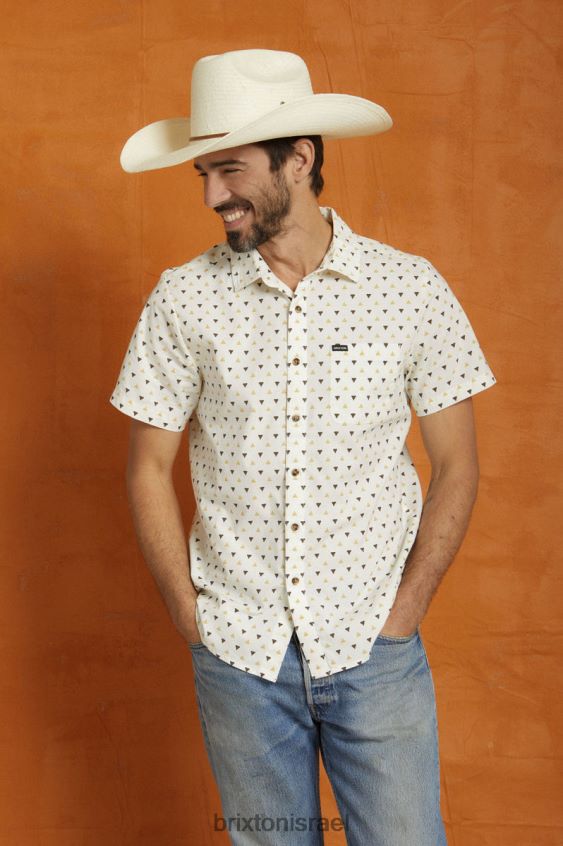 לבן/קש/אדמה כהה לבוש LJ8VJ8 הדפס צ'רטר s/s ארוגים גברים Brixton